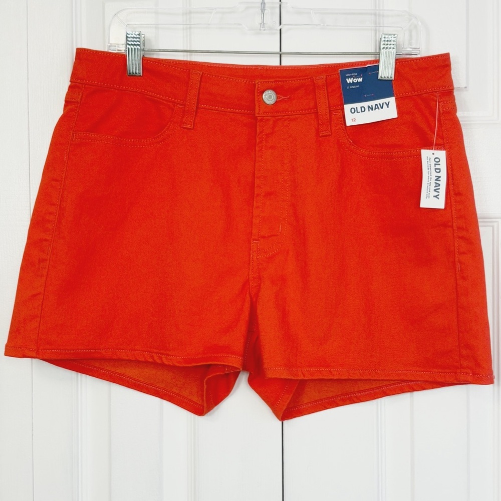 NWT Old Navy Warm Sunset Orange Denim High-Rise Wow OG Shorts 12